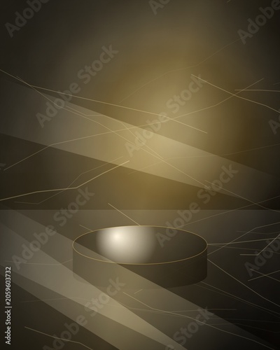 Futuristic golden cylinder with glowing light beam