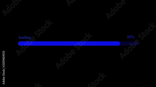 Animated minimal icon overlay of uploading progress bar filling from 0 to 100 percent on black background. Symbol of file transfer, data sync or cloud upload interface. Concept.
