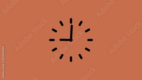 Clock spinning, watch animation on golden background with alpha channel. Clock icon flat style. 12 hours clock dial. motion graphic of Analog clock spinning concept.