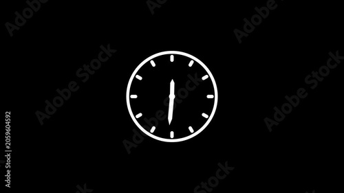 White clock on black background animation day time. Footage. Transparent background. Alpha channel.