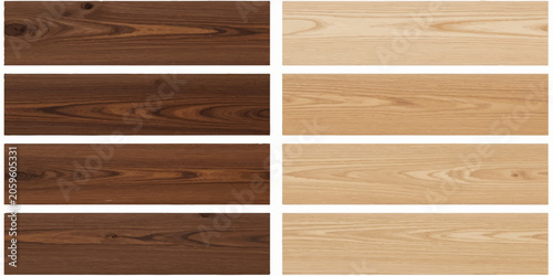 Light and Dark Hardwood Plank Texture Set with Natural Wood Grain and Knots for Flooring.