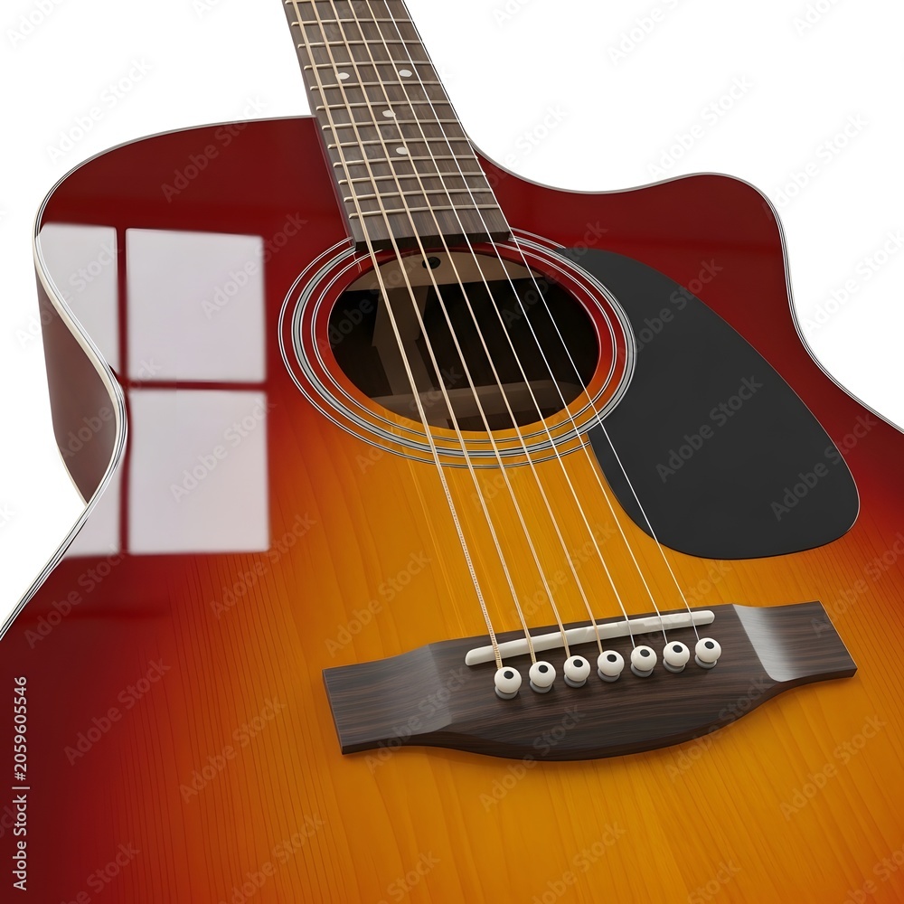 Fototapeta premium Acoustic guitar with sunburst finish and steel strings