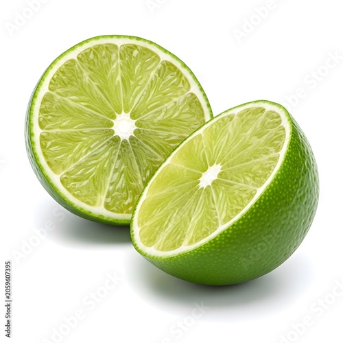 Fresh green lime halves on a clean surface