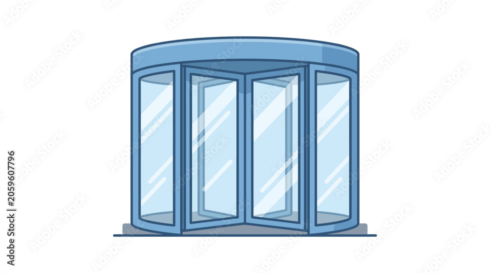Fototapeta premium A modern glass revolving door entrance for commercial buildings.