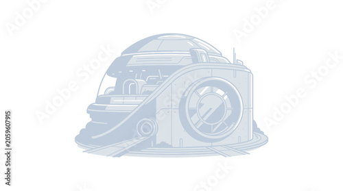 Photos A detailed technical illustration of a modern industrial ventilation fan unit