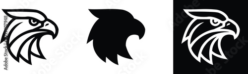 Black and white eagle head graphic designs on white and black backgrounds bird profile