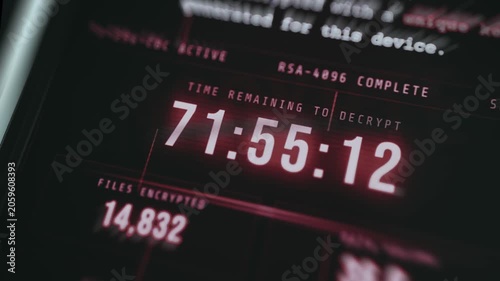 Countdown timer representing the time remaining before the encryption key is deleted, ransomware infection