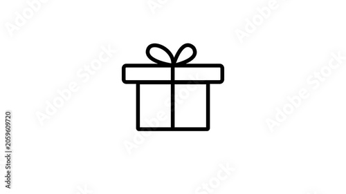Open gift box with star icon on white background present.New Year gift animated outline icon with alpha channel. Gift box 4k motion design animation for web, mobile and ui design.
