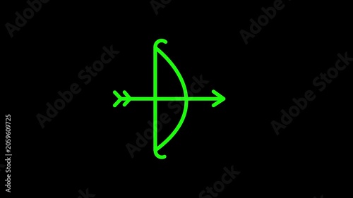 Cupid bow and arrow icon animated with trim path with alpha channel. Represents love strikes and Valentines charm.