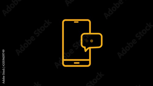 Animation of smartphone shape in black on white background with element of a email, or text message. 4K Animation of smartphone shape in black