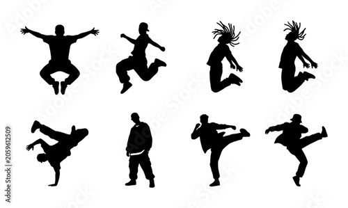 Canvastavla Dynamic Breakdancing Silhouettes, Urban Hip Hop Dancers, Action Poses, Vector Se