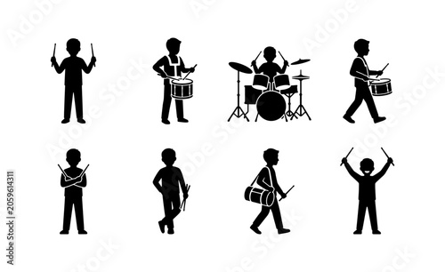 Canvastavla Drummer Silhouettes, Musical Performance Icons, Percussionist Vector Set, Band M