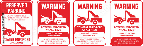 Fotografie Reserved parking and towing enforcement warning labels