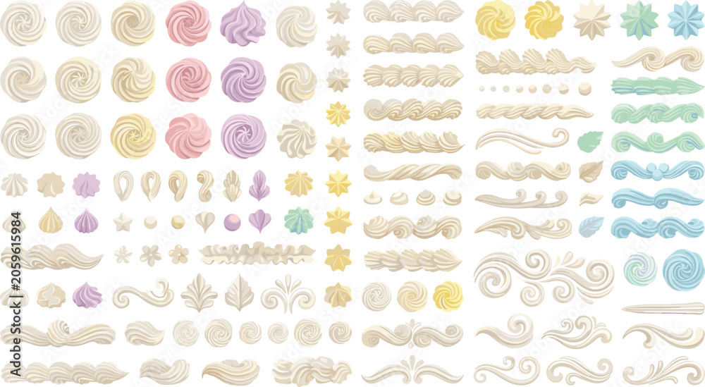 Εκτύπωση καμβά Whipped Cream Swirl and Cake Frosting Borders Mega Set Featuring Piping Bag Icin