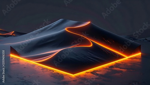 Glowing neon orange square frame technology.