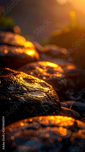 Grilled meat on a barbecue at sunset.