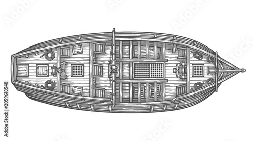 Vintage steamer ship vector illustration side view.