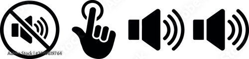 Flat icons showing no phone call, mobile signal, speaker, and sound waves