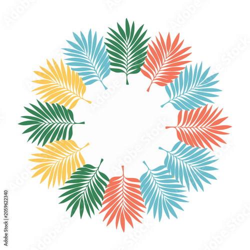 Colorful tropical palm leaves wreath illustration
