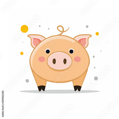 Cute cartoon pig illustration on white background