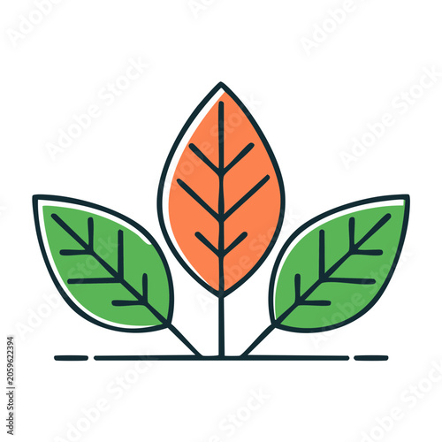 Flat design autumn leaf with green leaves icon