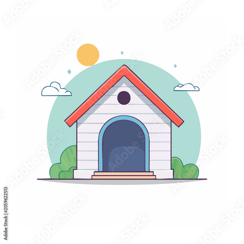 Flat Design Illustration of a Dog House