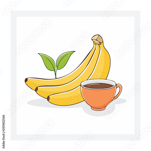 Flat design illustration of bananas and coffee cup