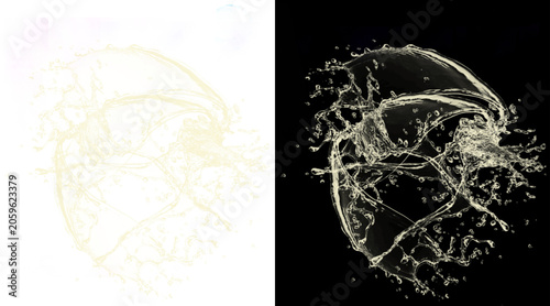 Bild auf Leinwand Dynamic liquid splash of white wine or champagne, golden alcohol spray on black