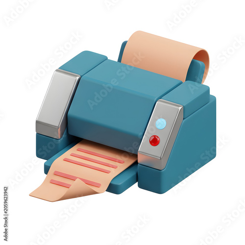 3D icon of a blue printer with paper