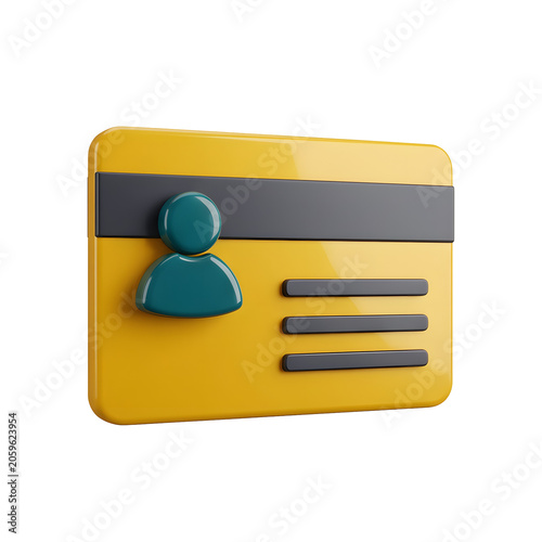 3D icon of a yellow identification card with user icon