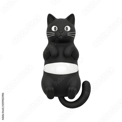 Cute 3D black cat with white stripe