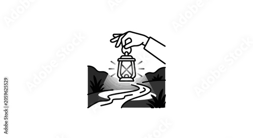 Foto A hand holding a glowing vintage lantern illuminating a dark path