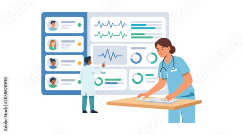 Medical professional analyzing patient health dashboard data with healthcare dashboard analysis clinical