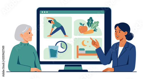Healthcare advisor counseling senior woman on healthy lifestyle with lifestyle wellness counseling