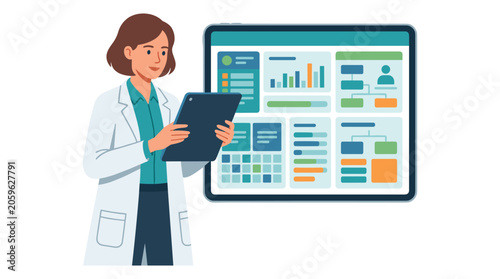 Healthcare professional reviewing medical data report with healthcare hospital diagnosis professional