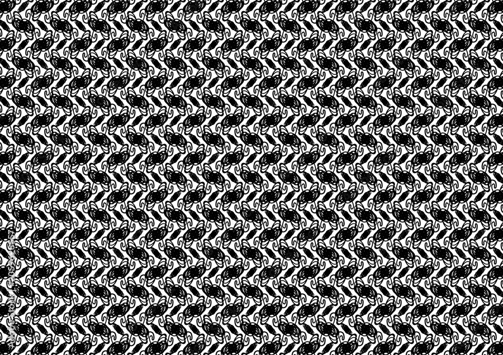 Seamless repeating pattern of black scribble swirls