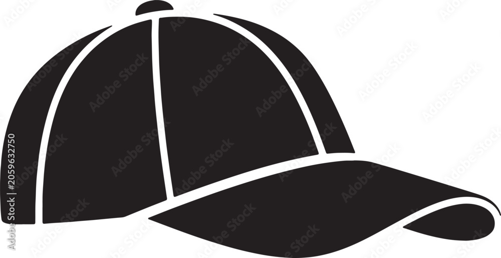 Fototapeta premium Black silhouette of a baseball cap with brim facing forward on checkered background.