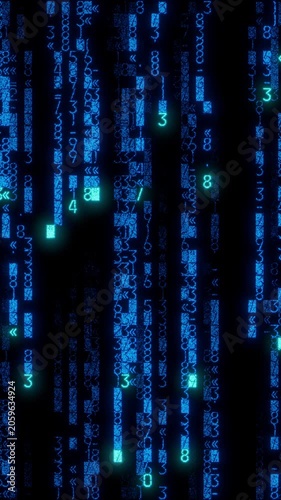 Visionary Matrix of Numbers Animating Through frame. Blue Digital Finance Background. Seamless Loop.