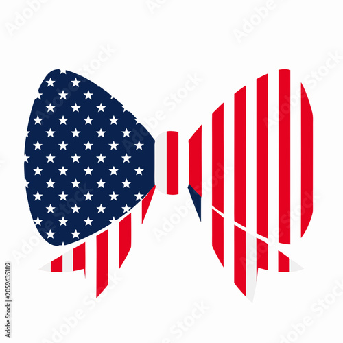 Patriotic bow tie, American flag bowtie, red white blue vector icon, USA Independence Day symbol