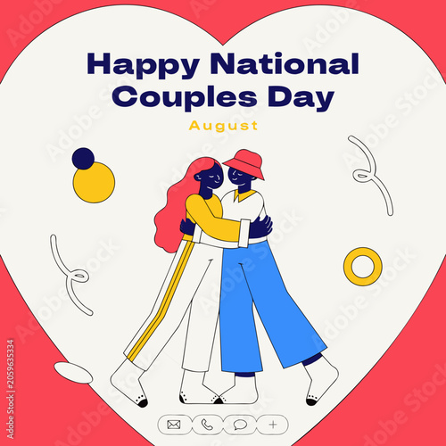 National Couples Day, Happy Couples Illustration, Vector Love Icon, Romantic Heart Design