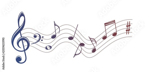 The stylized symbol with music notes.