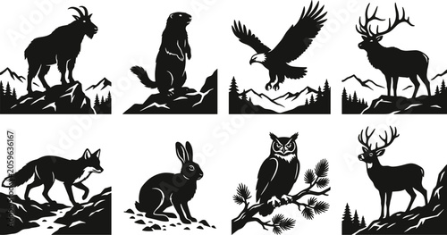 Foto Wildlife Animal Collection Featuring Mountain Goat Beaver Eagle Deer Fox Rabbit