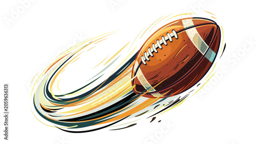 American football ball flying like a comet isolated on white background