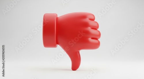 A 3d rendered red thumbs down icon, isolated on white background