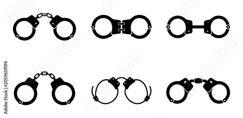 Fotografie Handcuff Icons Set: Restraint, Security, Law Enforcement, Justice, Crime, Arrest