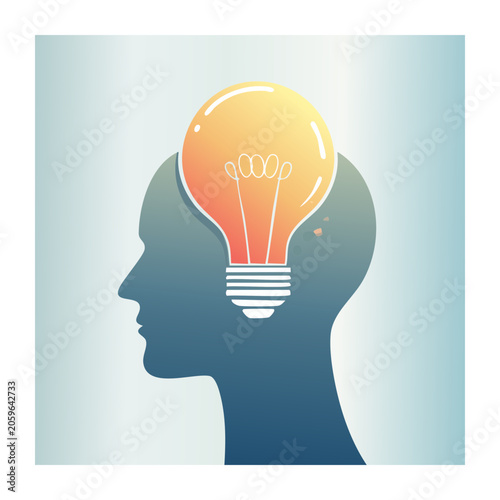 Light bulb idea in head silhouette illustration