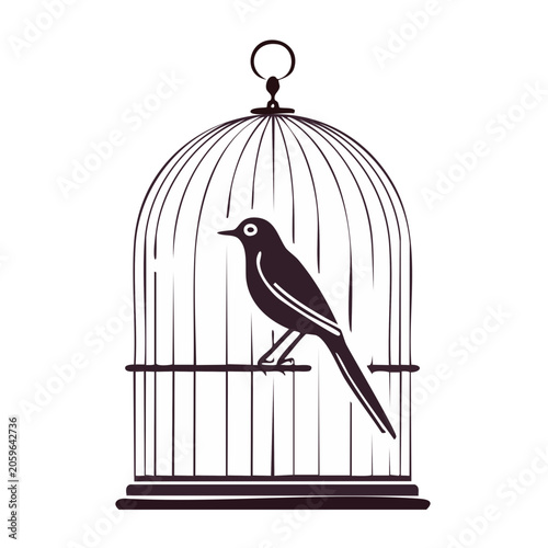 Minimalist line art of a bird in a cage