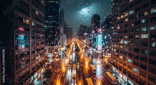 Cosmic Commute - Vibrant City Traffic Bathed in the Light of a Starry Galaxy.