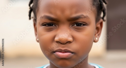 A Young Girl's Intense Gaze: A Portrait of Seriousness and Defiance