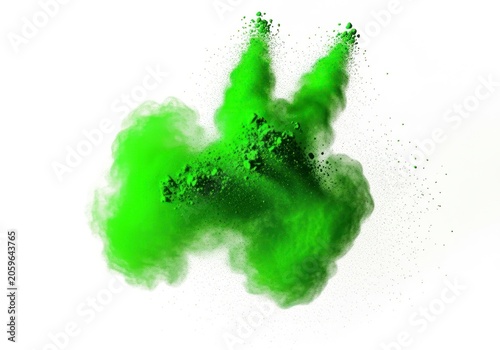 Vibrant Lime Green Powder Explodes in a Symmetrical Cloud Against a Stark White Background.